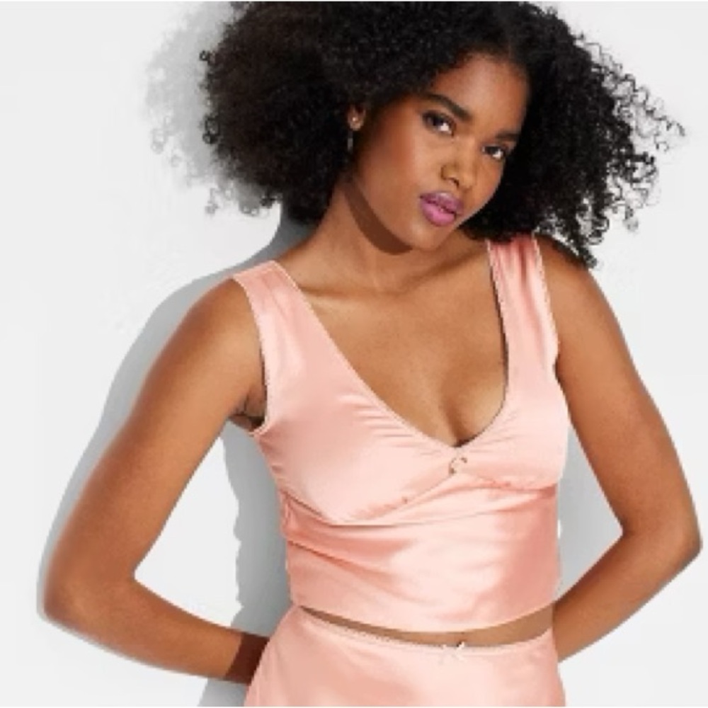 Wild Fable Womens Satin Pink Sleeveless Top Fairy Babydoll Rose Y2K, Size Small